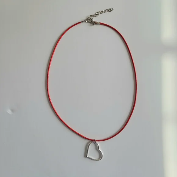 Silver Heart Red Cord Necklace - Picture 7 of 7